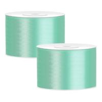 Partydeco Cadeaulint - 2x - mintgroen - 5 cm x 25 meter - satijn - sierlint - inpakken - decoratie