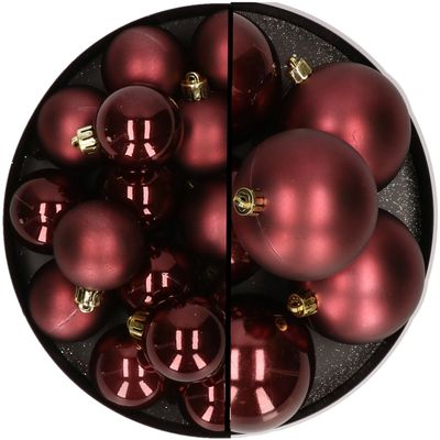 18x stuks kunststof kerstballen mahonie bruin 6 en 8 cm