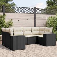 6-delige Loungeset met kussens poly rattan zwart