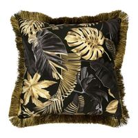 Kussen fluweel gouden franjes Monstera