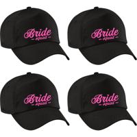 Vrijgezellenfeest pet voor dames - 4x - Bride Squad - zwart - roze glitters - bruiloft/trouwen