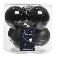 Decoris Kerstballen - 6x stuks - zwart - D8 cm - glas - glans en mat - kerstversiering