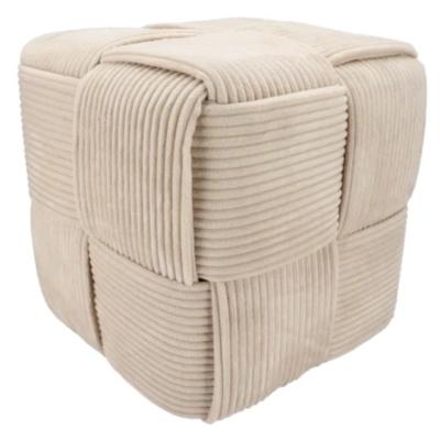 DK Design Poef - fluweel - zand kleur - gevlochten look - 35 x 35 cm - vierkant - woondecoratie