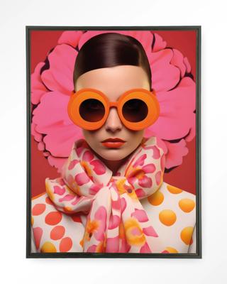Urban Cotton Wandkleed 'Pink Flower' 110 x 145cm in Floating Frame - black