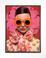 Urban Cotton Wandkleed 'Pink Flower' 110 x 145cm in Floating Frame - black