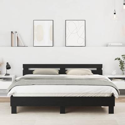 Bedframe met hoofdeinde Zwart Eiken 180 x 200 cm Bewerkt hout