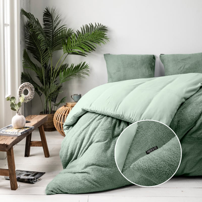 Dekbedovertrek Teddy - Lits-Jumeaux (240x220 Cm) - Zacht Groen Microvezel Teddy - Effen - Fresh And Co - Dekbed-Discounter.nl