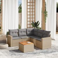 6-delige Loungeset met kussens poly rattan gemengd beige
