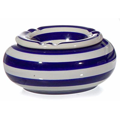 Terrasasbak keramiek - wit/blauw - 10 cm diameter - met deksel