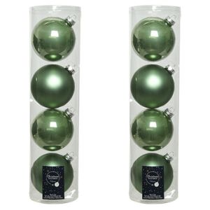 8x Salie groene glazen kerstballen 10 cm glans en mat