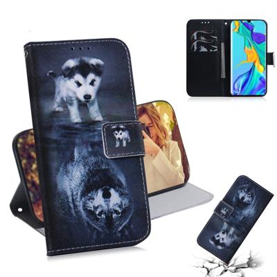 Wolf en hond patroon gekleurde tekening horizontale Flip lederen case voor Huawei P30 Pro met houder & card slots & portemonnee