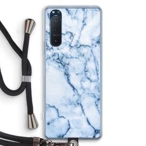 Blauw marmer: Sony Xperia 5 II Transparant Hoesje met koord