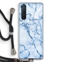 Blauw marmer: Sony Xperia 5 II Transparant Hoesje met koord