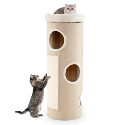 Vierlaags Kattenhuis voor Meerdere Katten Tonvormig Kattenmeubel met Afneembaar Pluchen Bed Sisal Krabplank & Bamboemat Vierlaags Kattenhuis voor Meerdere Katten Tonvormig Kattenmeubel met Afneembaar Pluchen Bed Sisal Krabplank & Bamboemat