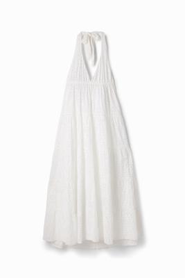 Lange jurk uitgesneden halternek - WHITE - L