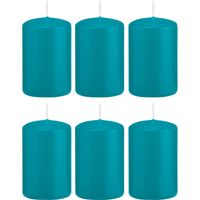 6x Turquoise blauwe cilinderkaarsen/stompkaarsen 5 x 8 cm 18 branduren