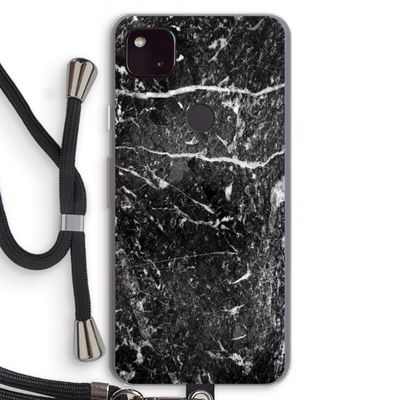 Zwart marmer: Pixel 4a 5G Transparant Hoesje met koord