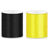 2x rollen hobby decoratie satijnlint zwart-geel 10 cm x 25 meter