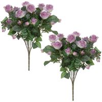 Kunstbloemen boeket rozen - 2x stuks - lila paars - H50 cm - Bloemstuk - Bladgroen