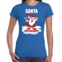 Santa for president Kerst t-shirt / Kerst outfit blauw voor dames