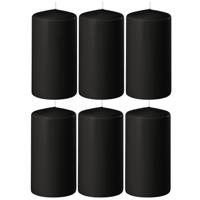 Enlightening Candles Cilinder/stompkaars - 6x - zwart - D6 x H15 cm - 58 branduur