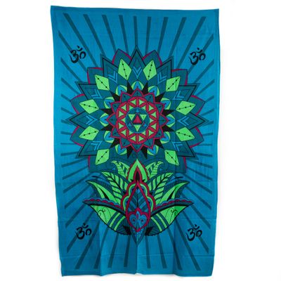 Authentiek Wandkleed Katoen Blauwe Bloem met OHM (215 x 135 cm)