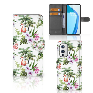 OnePlus 9 Telefoonhoesje met Pasjes Flamingo Palms