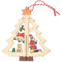 1x Houten boom met kerstman kerstversiering hangdecoratie 10 cm - thumbnail