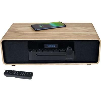 Bluetooth microsysteem - THOMSON - Hout/Zwart - FM Radio/DAB+/CD/MP3/USB/Inductie, 75W, LCD display, Afstandsbediening, Voeding. 230V