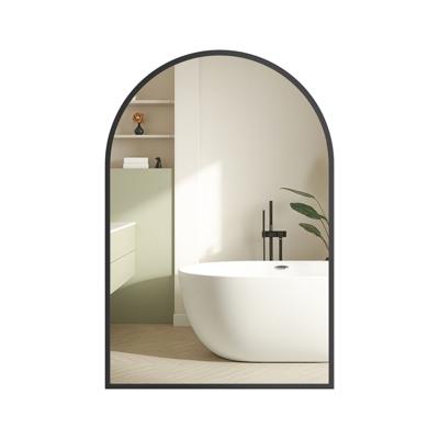 Gebogen wandspiegel met aluminium kader voor badkamer, inktzwart