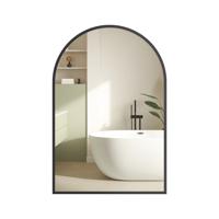 Gebogen wandspiegel met aluminium kader voor badkamer, inktzwart