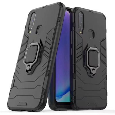 PC + TPU schokbestendige beschermhoes voor vivo Y17 met magnetische ring houder (zwart)