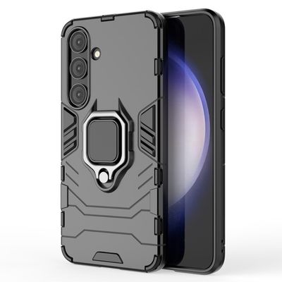 Lunso - Samsung Galaxy S24 - Armor backcover hoes met ringhouder - Zwart