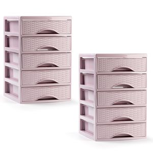 Ladeblokje/bureau organizer - 2x - 5 lades - roze - L18 x B21 x H28 cm - plastic