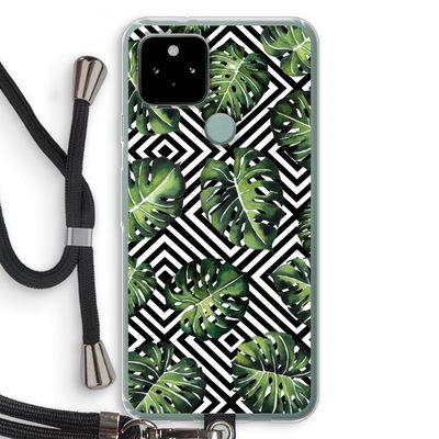 Geometrische jungle: Pixel 5 Transparant Hoesje met koord