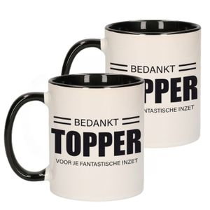 3x stuks collega cadeau mok / beker zwart bedankt topper voor je fantastische inzet afscheid/pensioe