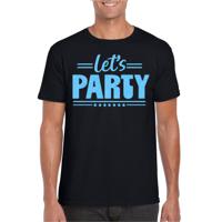 Verkleed T-shirt voor heren - lets party - zwart - glitter blauw - carnaval/themafeest
