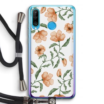 Peachy flowers: Huawei P30 Lite Transparant Hoesje met koord