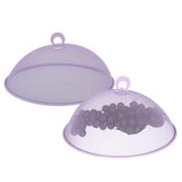 Vliegenkap/voedselkap - 2x - rond - D30 x H15 cm - lila paars - buiten eten - anti insecten - metaa