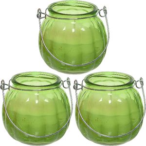 3x citronella kaarsen in glas - 15 branduren - D8 x H8 cm - groen