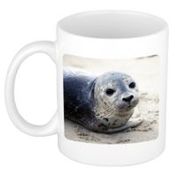 Dieren foto mok zeehond - zeehonden beker wit 300 ml - thumbnail