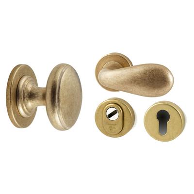 Hardbrass Voordeurset Pragma/Olympia 3-delig rechtswijzend - messing getrommeld
