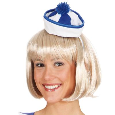 Mini matrozen/zeeman hoedje - blauw/wit - op haarband - Carnaval verkleed accessoires Mini matrozen/zeeman hoedje - blauw/wit - op haarband - Carnaval verkleed accessoires