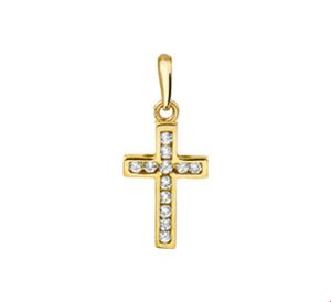 Hanger Kruis geelgoud-zirconia wit 8 x 12,5 mm