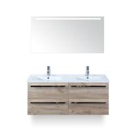 Seville Badmeubelset 120 cm - 4 laden Craft Oak - Wastafel Enjoy Dubbel - met Sence Spiegel