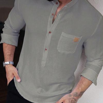 Bon&Bon Men's White Long Sleeve Button Up Shirt | Loose Fit Stand Collar Grey / S