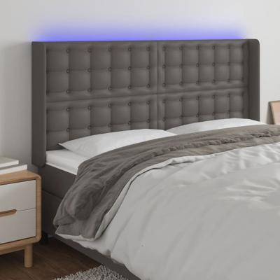 Hoofdbord LED 163x16x118/128 cm kunstleer grijs