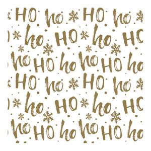 Daisy kerst thema servetten - 20x st - 33 x 33 cm - HohoHo - wit/goud