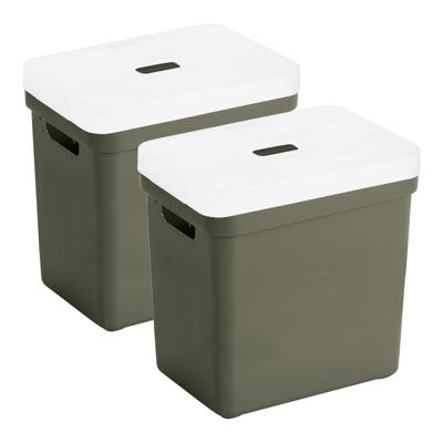 Sunware opbergboxen met deksel - 2x - Sigma Home - kunststof - 25L - donkergroen - 35 x 25 x 36 cm