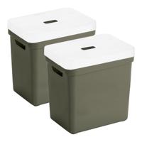 Sunware opbergboxen met deksel - 2x - Sigma Home - kunststof - 25L - donkergroen - 35 x 25 x 36 cm